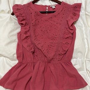 Nordstrom pink ruffle shirt